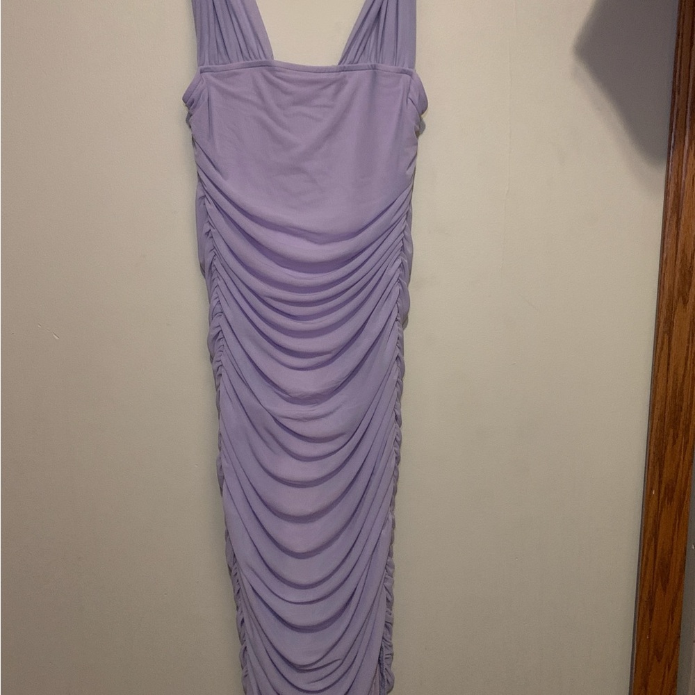 AKIRA Strapless Lilac Ruched Dress